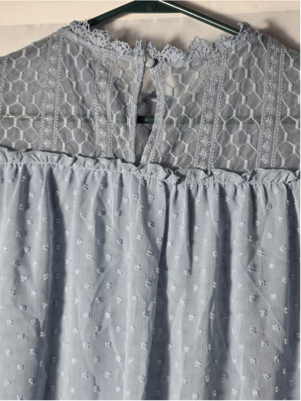SWEET WANDERER Women's Periwinkle Blue L Dot Lace Ruffle Blouse Cottagecore - Picture 5 of 7